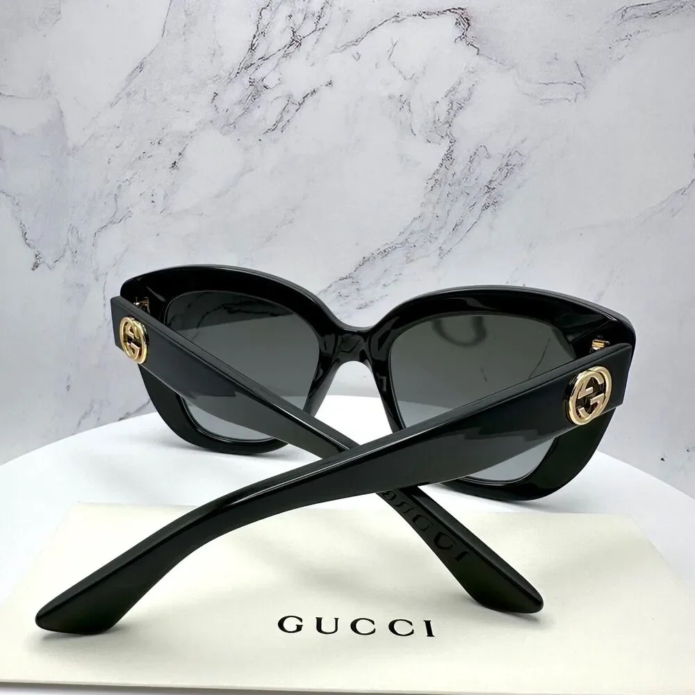 New GUCCI Sunglasses Black Gold Cat Eye Square Gradient Lens Womens